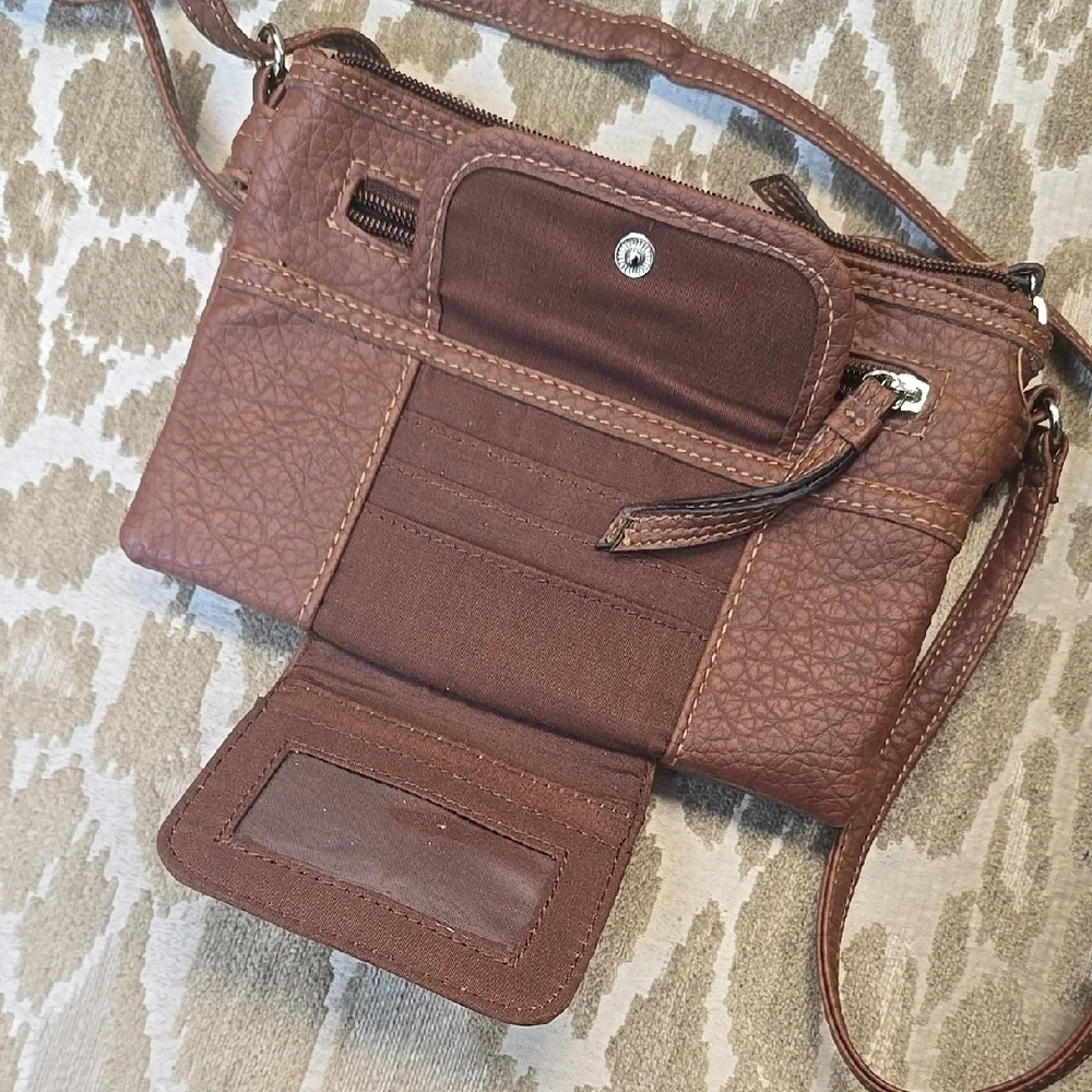 Rosetti Brown Crossbody Bag with Textured Finish and Sleek Design